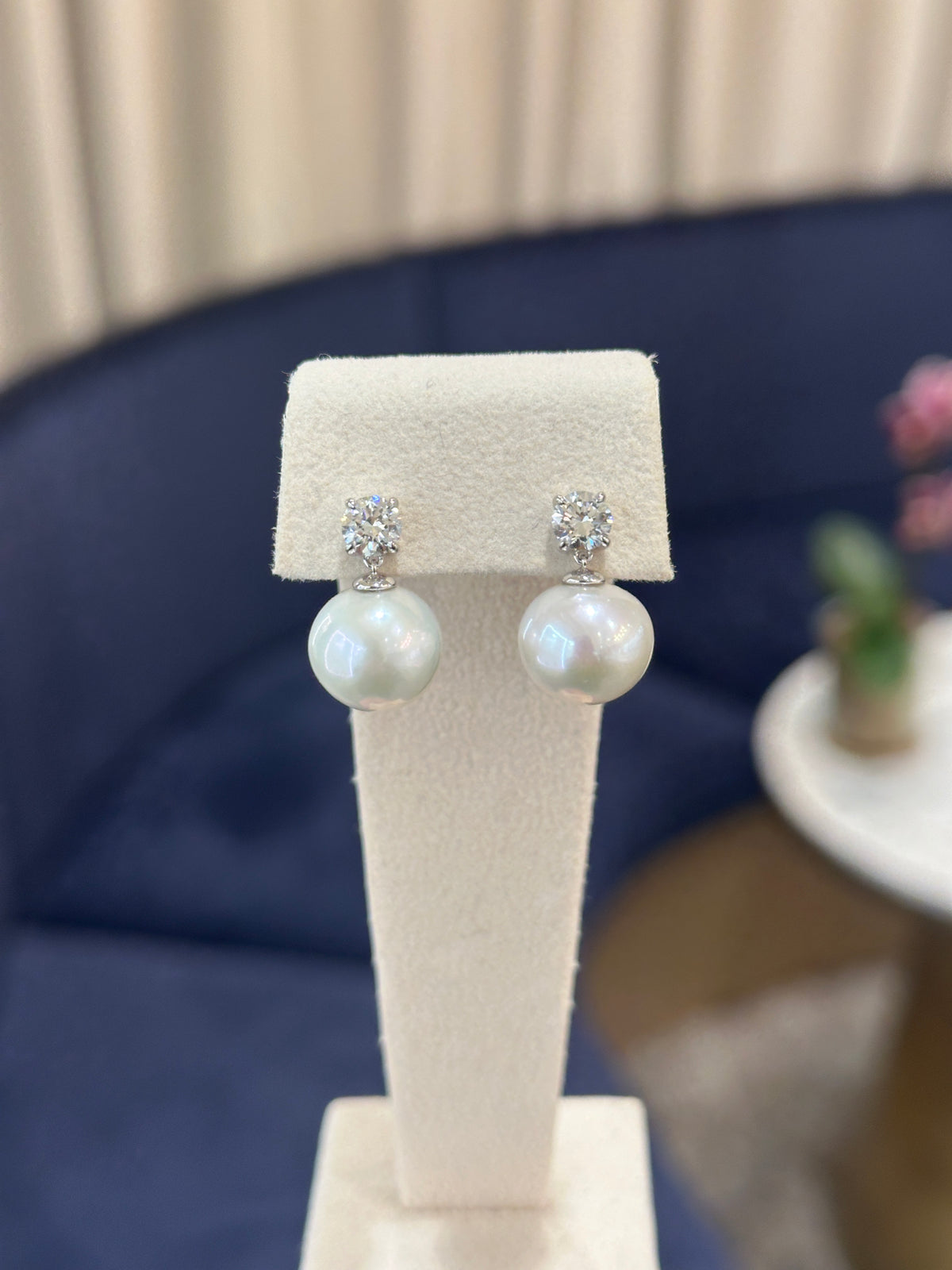 Round Brilliant Lab Diamond Fresh Water Pearl Earrings